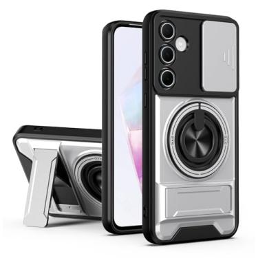 Imagem de SORAKA Capa para Samsung Galaxy A55 5G com suporte,proteção de lente com janela e capa dupla de PC e TPU compatível com suporte magnético para carro