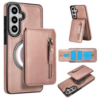 Imagem de Capa para Samsung Galaxy S26 Plus removível compatível com Magsafe sem fio com suporte para cartão, bolso com zíper, suporte 2 em 1 à prova de choque (ouro rosa)