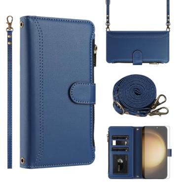 Imagem de Asuwish Capa de telefone para Samsung Galaxy S23 Plus S23+ 5G Capa carteira com protetor de tela de vidro temperado transversal de couro flip zíper suporte para cartão celular S23plus 23S + S 23 23+