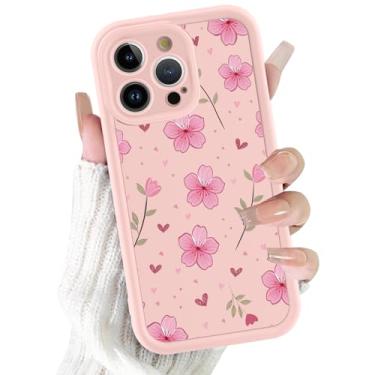 Imagem de FBHGLOA Capa de telefone para iPhone 16 Pro Max 16,9 polegadas linda rosa flor cerejeira coração capa feminina kawaii floral estética para mulheres meninas capa protetora de silicone macio fino TPU à