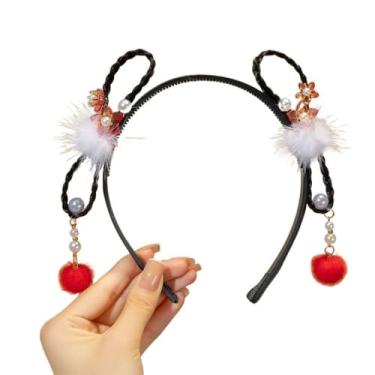 Imagem de Year Headwear Cute Tang Suit Red Flower Tassel Tiara Estilo Antigo Headwear Estilo Chinês Peruca Tiara (3)