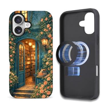 Imagem de ZHEGAILIAN Capa compatível com iPhone 17, capa de telefone com design de arte de parede de porta de livraria vintage, [compatível com MagSafe], capa rígida híbrida de 2 camadas para meninas meninos