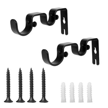 Imagem de 2 peças de suporte duplo de varão de cortina, ganchos de varão de cortina resistentes para suporte de parede para suporte de metal para casa, escritório, sala de estar, quarto (preto)