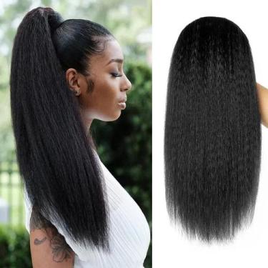 Imagem de Peruca Sintética Yaki Kinky Straight De 22/28/30 Polegadas, Pré-Plucka