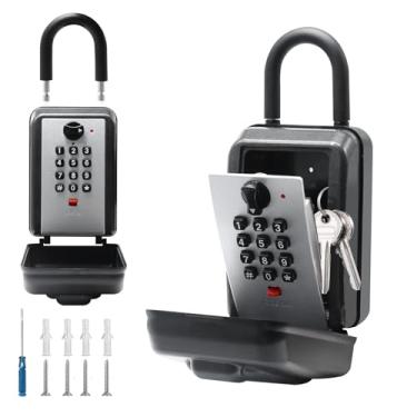 Imagem de SAFECaixa de bloqueio de chave segura de parede e suspensão, caixa de bloqueio de combinação de 12 dígitos para chaves com código redefinível, grande capacidade e à prova de intempéries, caixa de