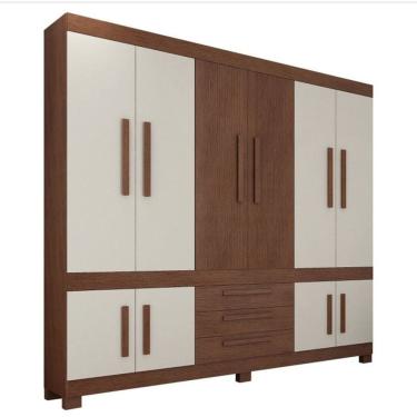 Imagem de Guarda-roupa Casal 10 Portas 100% Mdf Bem te Vi Imbuia Linheiro Off White