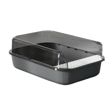 Imagem de Bandeja SanitáRia Semi-Fechada – Com Tapete à Prova De Derrames E Design Que Controla Os Odores, Ideal Para Apartamentos.(Elegante Cinza)