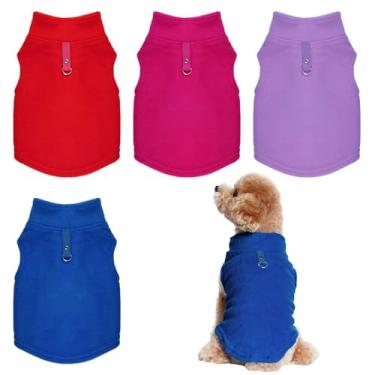 Imagem de Rbenxia 4 peças de suéter vermelho rosa para cães com coleira de lã macia, colete de lã macia, jaqueta quente, roupas para cães de estimação, roupas de inverno para cães pequenos e gatos (rosa