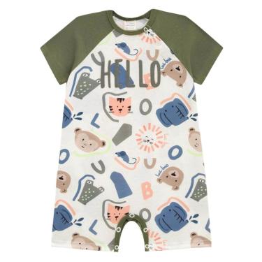 Imagem de Macacão Curto Bebê Menino Zoo Verde Estampado Luc.boo-Masculino
