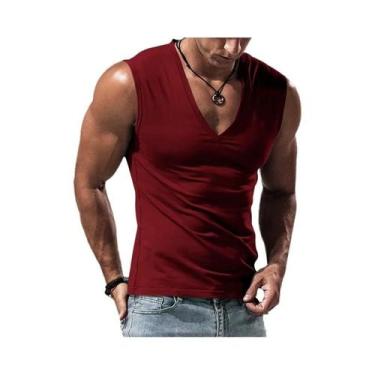 Imagem de Camiseta Sem Mangas Masculina De Verão Em Cor Sólida Com Decote Em V R