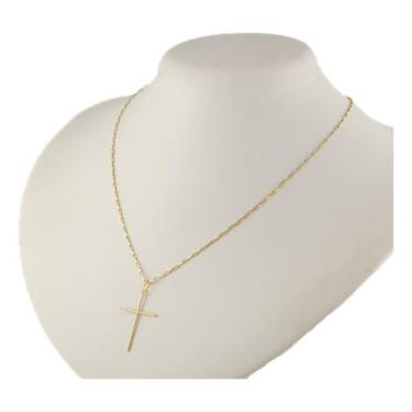 Imagem de Corrente Tijolinho 50 Cm E Cruz Grande Ouro 18k Certificado - JOIE JOI