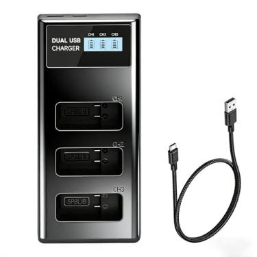 Imagem de Palogreen Carregador de bateria GoPro Hero 12/11/10/9, carregador rápido USB de 3 canais, visualização LCD em tempo real do nível de energia da bateria