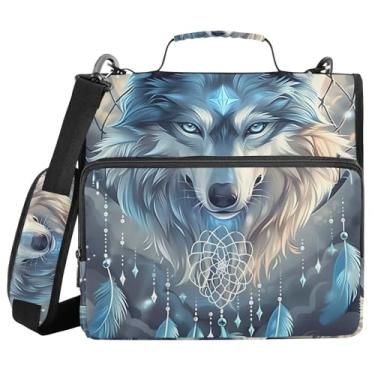 Imagem de Fichário de 3 anéis com zíper com alça de ombro, apanhador de sonhos, lobos, fichários de 3,8 cm, grande capacidade, vários bolsos para material de escritório escolar