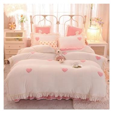 Imagem de Conjunto de cama respirável, leve, fofo, bordado de lã de inverno, macio, 4 peças, conjunto de cama (Love King, 4 peças)