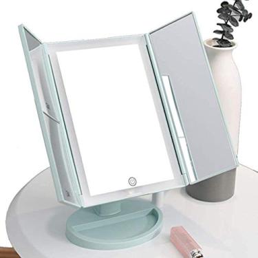 Imagem de Espelhos penteadeira de banheiro com 22 luzes LED tela sensível ao toque maquiagem de mesa, mesa de maquiagem cosmética de viagem (cor: azul)