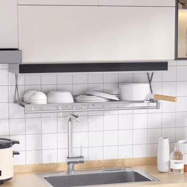 Imagem de Organizador de cozinha, prateleira dobrável, organizador de armário retrátil, prateleira flutuante de aço carbono, economia de espaço, para armário de café despensa armário de cozinha (armário prata