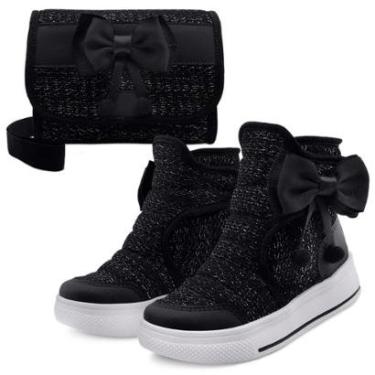 Imagem de Kit Bota Esportiva Infantil Feminina Cano Alto Com Bolsa Menina Preta Gatatuya-Feminino