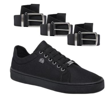 Imagem de Tênis Casual Masculino Confort Dia a Dia + 3 Cintos Estilosos - Bless 