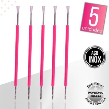 Imagem de Kit 5 Espátula Cutícula Manicure Mista Cutelaria Rosa Silicone Empurra