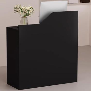 Imagem de Mesa de recepção moderna com gavetas com trava, balcão frontal elegante para salão de beleza, escritório, balcão de varejo com economia de espaço (preto, 120 cm)