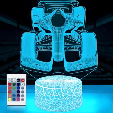 Imagem de YAOMYLT F1 Lâmpada de carro presentes luz noturna de carro de corrida para meninos homens, lâmpada de ilusão 3D com toque e controle remoto regulável e 16 RGB decoração de casa para aniversário, Natal