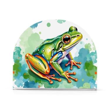 Imagem de Suporte de guardanapo de sapo verde, porta-guardanapos para mesa, porta-guardanapos de cozinha para guardanapos de papel, dispensador de guardanapos para decoração de Natal