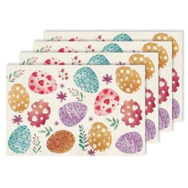 Imagem de Jogo americano floral de ovos de páscoa, conjunto de 4 tapetes de mesa sazonais de primavera em aquarela para casa, cozinha, jantar, festa, decoração interna ao ar livre, CD48