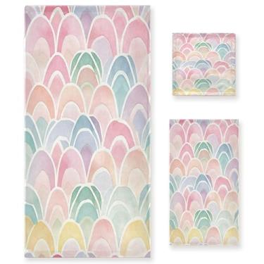 Imagem de xigua Conjunto de toalhas de banheiro arco-íris aquarela absorvente macio 3 peças toalha de banho toalha de mão toalhas decorativas para banheiro, academia, hotel, praia, piscina