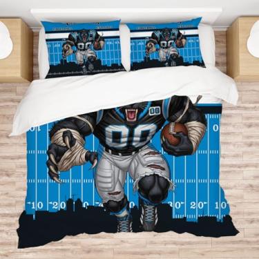 Imagem de Allenjoy Conjunto de edredom Carolina American Football Blue Unity com 2 fronhas para meninos, adolescentes, homens, fãs de quarto, quarto de bebê, lavável na máquina, tamanho casal