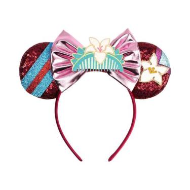 Imagem de Tiara De Cabelo Infantil Disney Mulan Com Laço De Lantejoulas E Flor D