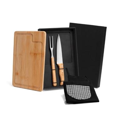 Imagem de Kit Para Churrasco Em Bambu/Inox Com Avental - 4 Pçs Welf