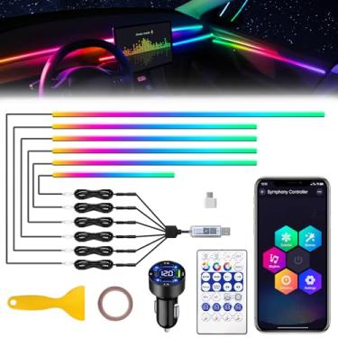 Imagem de Dreamcolor Faixa de luz de LED para carro interior de acrílico com USB/Tipo C/isqueiro de 4 portas, RGB 6 em 1 com kits de iluminação ambiente de 450.3 cm 650 LEDs, função ativa de som, tiras de LED