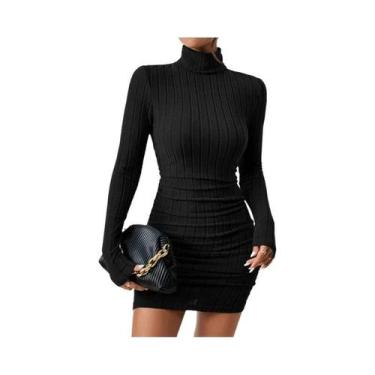 Imagem de Vestido Mini De Manga Longa Com Gola Alta Para Mulheres, Elegante E Ju