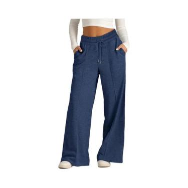 Imagem de Calças Casuais Femininas De Perna Larga Com Cordão Na Cintura, Cor Sól