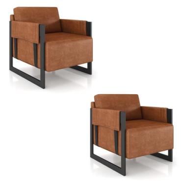 Imagem de Poltrona Decorativa Base Industrial Kit 2 Rory Sintético PU Nozes K01 