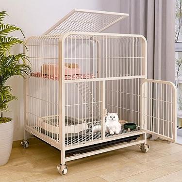Imagem de Canil interno para gatos com rodas universais - cercado de arame de metal, design de villa elegante para gatos pequenos, móveis perfeitos para gatinhos e animais de estimação