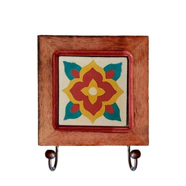 Imagem de Cabideiro De Madeira Com Ladrilho Hidráulico Porta Chaves Bolsas Ladrilho K1