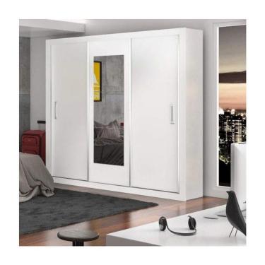 Imagem de Guarda Roupa Casal Bahia Com Espelho 3 Portas De Correr Carioca Moveis Branco
