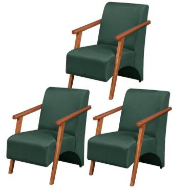 Imagem de Kit 3 Poltronas Venus 1 Lugar Braço Madeira Maciça Tecido Suede Unidecor Verde