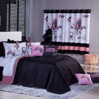 Imagem de Kit Cobre Leito Game Streamer Rosê Dupla Face King 07 Peças