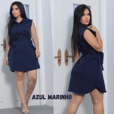 Imagem de Vestido Alfaiataria Feminino Chemise regata soltinho com botões e cint