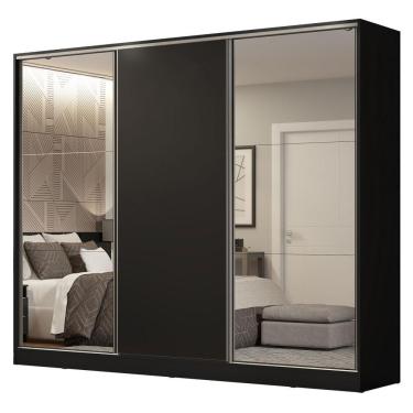 Imagem de Guarda Roupa Casal Royale 3 Portas de Correr e Espelho Preto