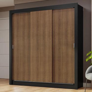 Imagem de Guarda-roupa Casal 3 Portas Correr Preto/Rustic Nobre