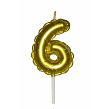 Imagem de Vela Renda Metalizada Numero 0 A 9 Dourado Balão 6cm Altura - Funlux, 