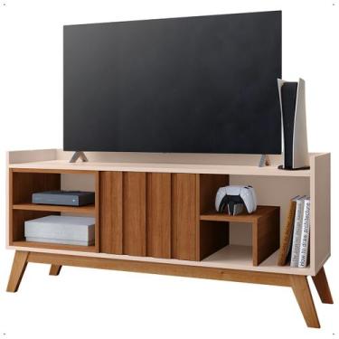 Imagem de Rack Smolt Para TV até 50 Polegadas Com Pés em Madeira e Porta Ripada 