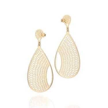 Imagem de Brincos rommanel banhado ouro 3x 24k 18k e 22k feminino grande gota va