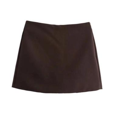 Imagem de Saia sólida de cintura alta para mulheres moda zíper lateral shorts fe