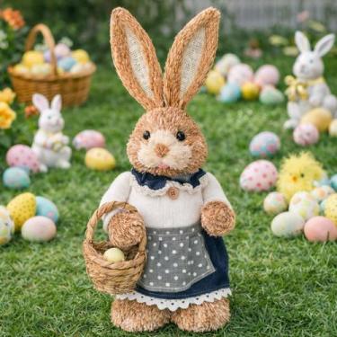 Imagem de Coelha Coelhinha Decoração Enfeite Páscoa Em Palha De 45cm - Genérico,