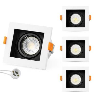 Imagem de 3 Spots Recuado Embutir Luminária + Lâmpadas Led Mr16 Dicroica Gu10 Qu