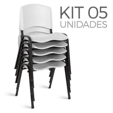 Imagem de Cadeira Plástica Fixa kit 5 A/E Branco Lara - Shopcadeiras